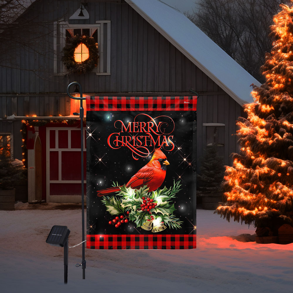 Cardinal Merry Christmas Solar LED Garden Flag QTR408SF 3-Day Shipping
