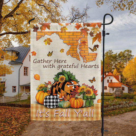 It's Fall Y'all Halloween Thanksgiving Pumpkin Fall Maryland Flag TPT1132Fv4
