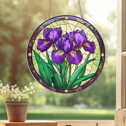 Purple Iris Flower Suncatcher Acrylic Hanging Sign TQN4654AS