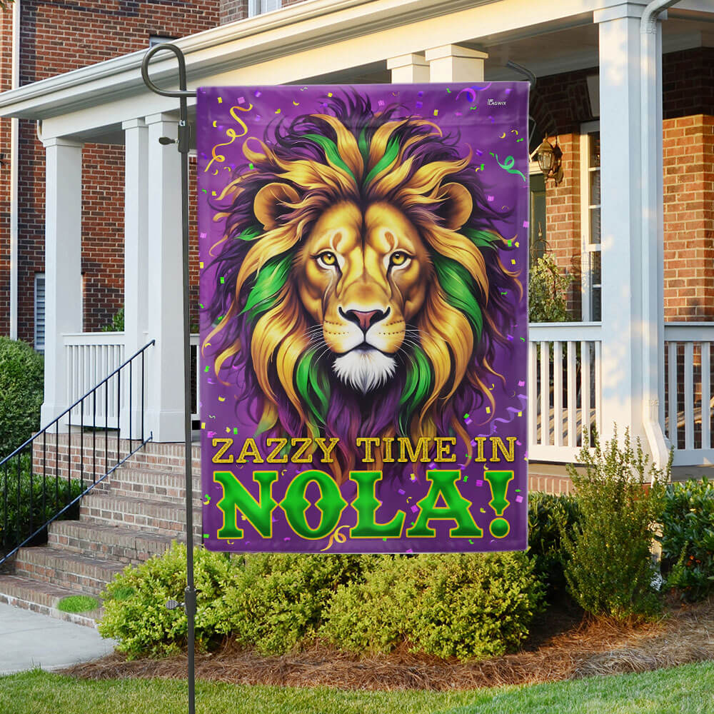 Mardi Gras Lion Zazzy Time In Nola Flag TQN4633F