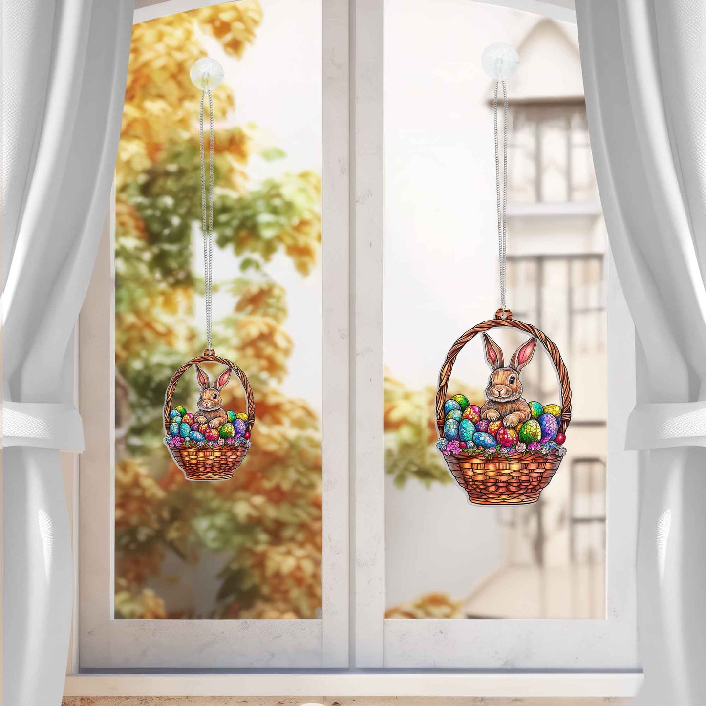 Rabbit in Egg Basket  Suncatcher Acrylic Window Hanging MLN5119DNV
