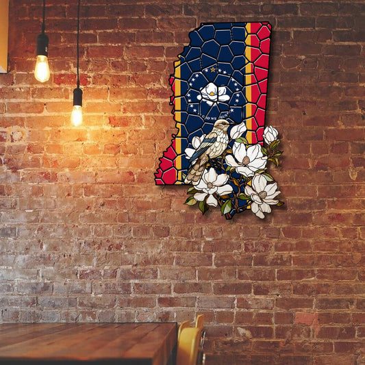 Mississippi State Mockingbird and Magnolia Flower Hanging Metal Sign TPT1035MSv7