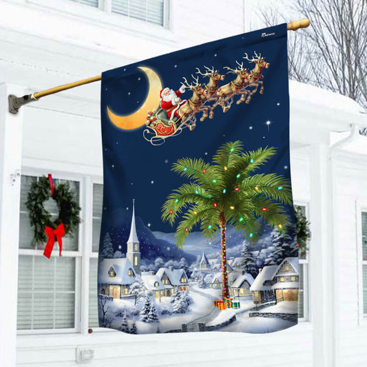 South Carolina Christmas Flag Santa Sleigh Palm Tree Christmas Night in South Carolina MLN1926F