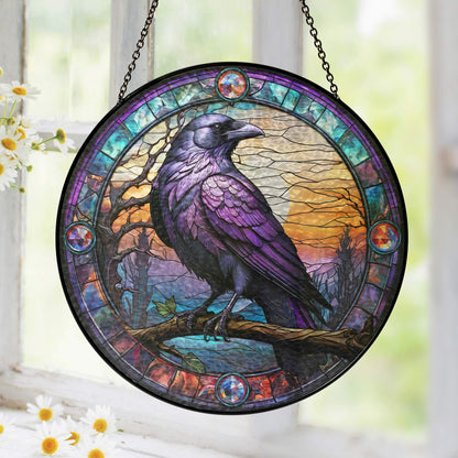 Raven Stained Glass Gothic Crow Stained Glass Suncatcher TPT2658TNB