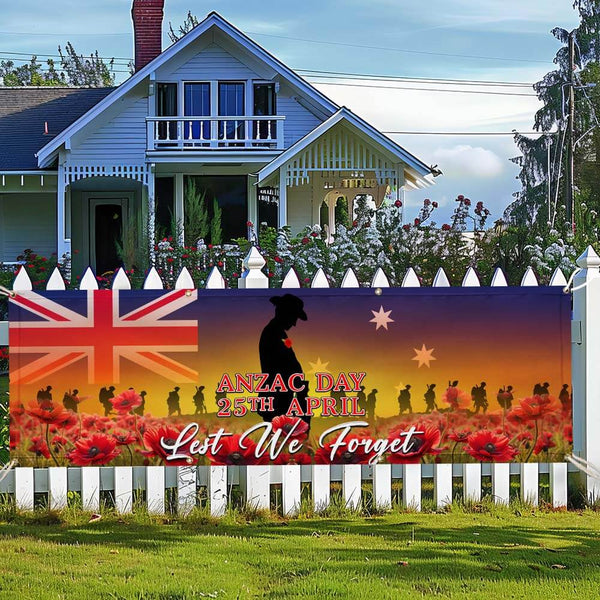 Anzac Day Lest We Forget Red Poppy Soldiers Veteran Australia Memorial Fence Banner TPT1662FB