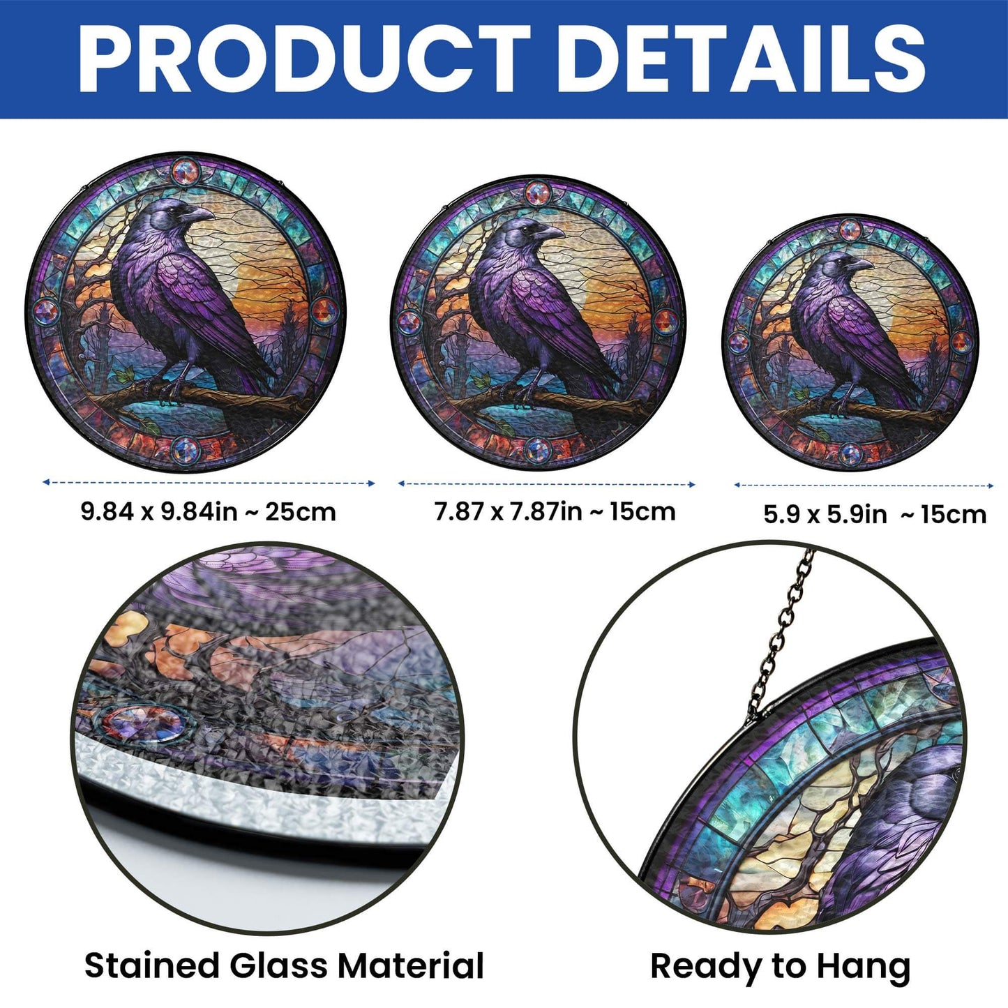 Raven Stained Glass Gothic Crow Stained Glass Suncatcher TPT2658TNB