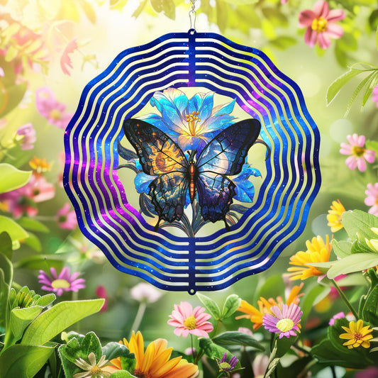 Celestial Butterfly and Blue Lily Flower Wind Spinner VTM501WS