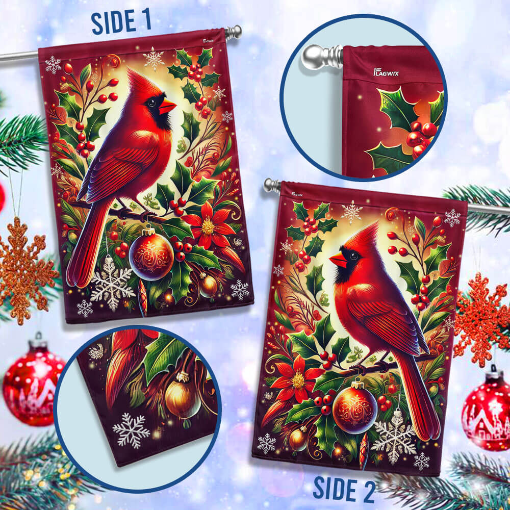 Cardinal Bird Merry Christmas Flag TQN3907F