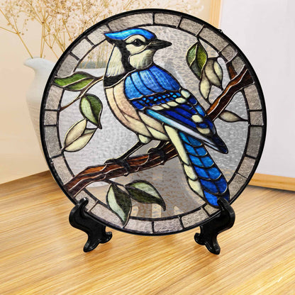 Blue Jay Birdwatching Stained Glass Suncatcher TQN5087TTH