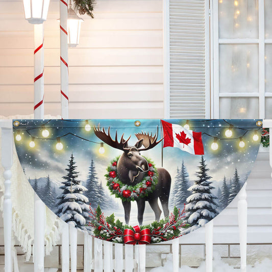 Canadian Moose Christmas Canada Winter Holidays Non-Pleated Fan Flag TQN4218FL