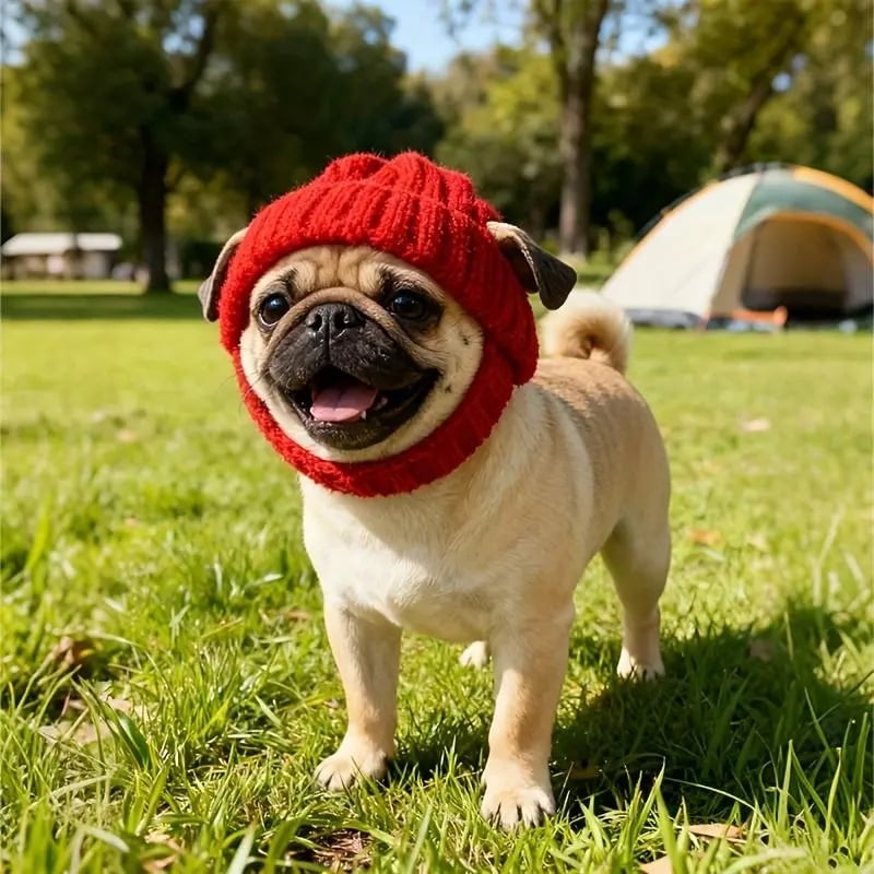 🔥LAST DAY 49% OFF - 🐾Red Wool Knit Dog Beanie with Ear Flaps – Warm Winter Hat