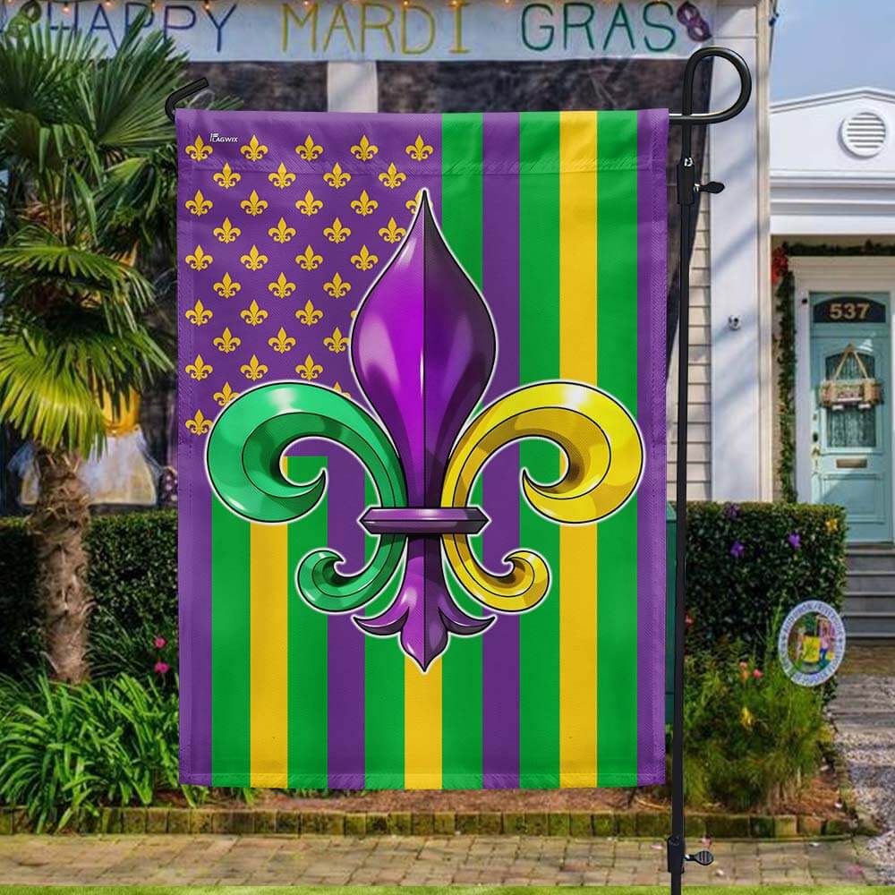 Mardi Gras Fleur De Lis American Flag TPT2633F