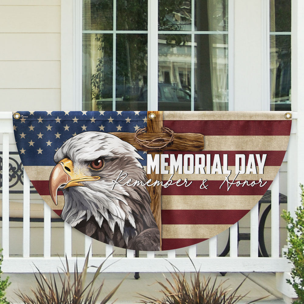 Memorial Day Eagle Christian Cross Remember & Honor Non-Pleated Fan Flag MLN5532PMN