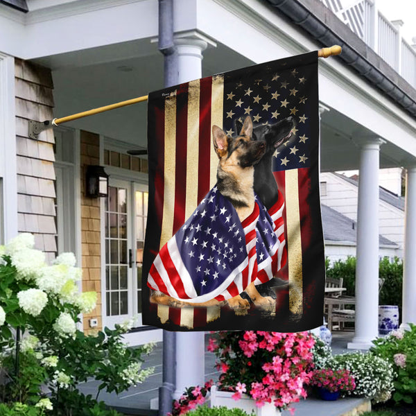 German Shepherd Dogs American Patriot Wrapped in Glory Flag