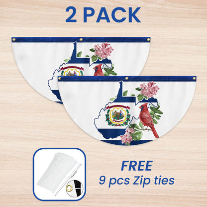 Cardinal and Rhododendron Flower, West Virginia Non-Pleated Fan Flag TPT1858FL