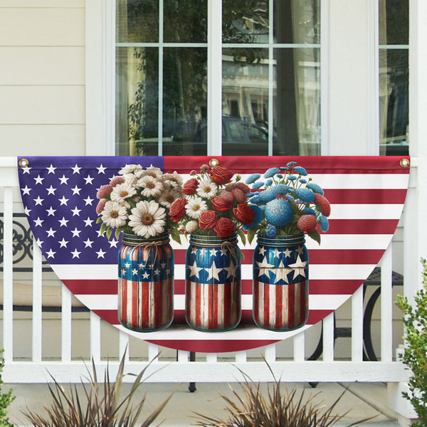 Flagwix American Flag - 4th Of july Patriotic Flowers Non-Pleated Fan Flag TQN2830FL