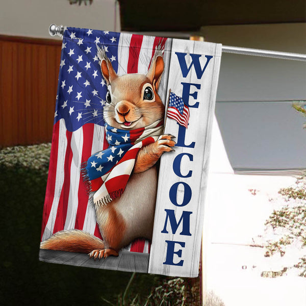 Flagwix American Flag - American Patriot 4th of july Squirrel Welcome Flag MLN5650TTH
