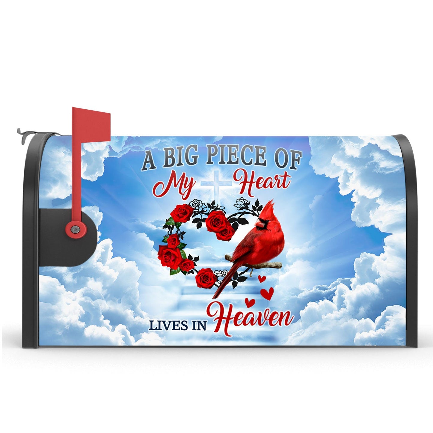 Cardinal Garden Flag &amp; Mailbox Cover A Big Piece Of My Heart Lives In Heaven TQN540MF