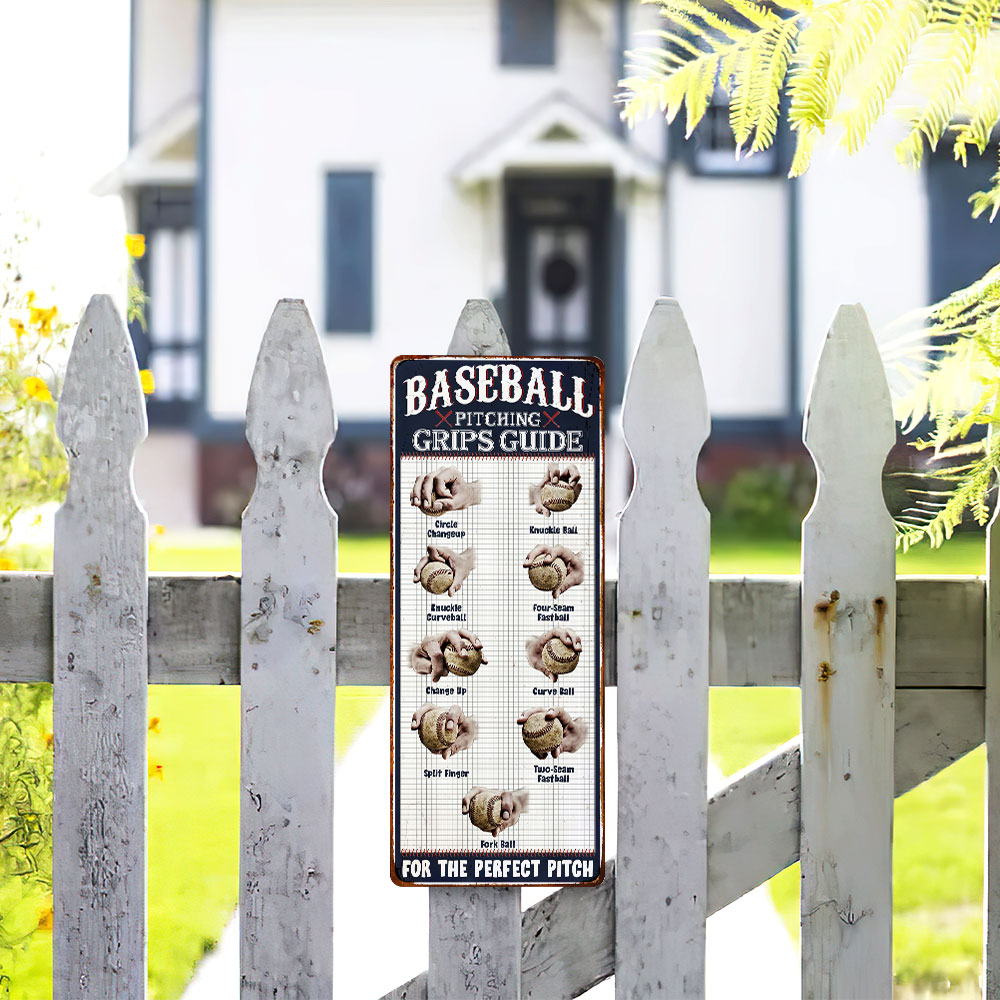 Baseball Pitching Grips Hanging Metal Sign