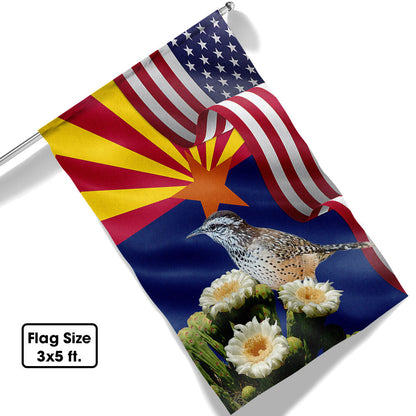 Arizona State Cactus Wren Bird and Saguaro Cactus Flag MLN1141Fv24