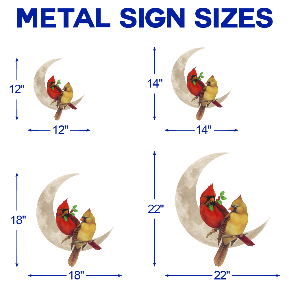 Cardinal Couple On The Moon Hanging Metal Sign QNK1005MSv12