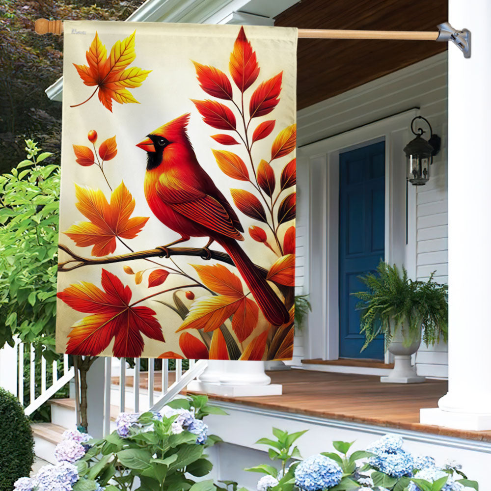 Cardinal Fall Autumn Leaves Flag MLN3564F