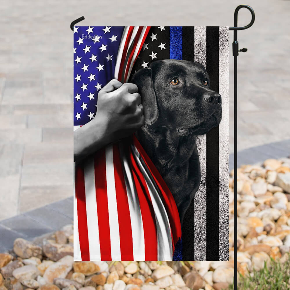 Black Labrador. The Thin Blue Line America US Flag