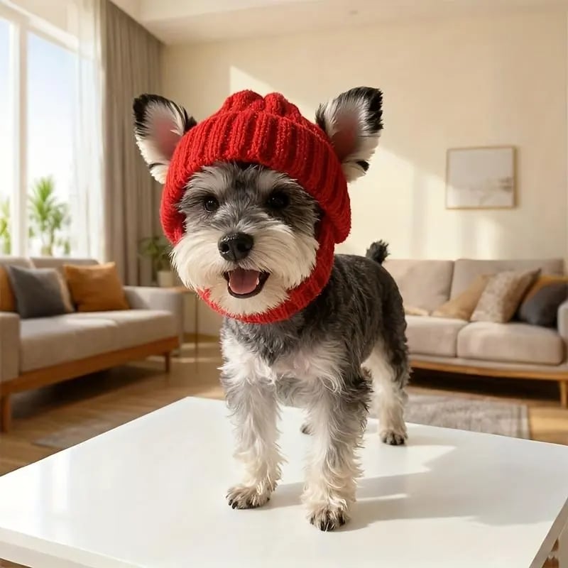 🔥LAST DAY 49% OFF - 🐾Red Wool Knit Dog Beanie with Ear Flaps – Warm Winter Hat