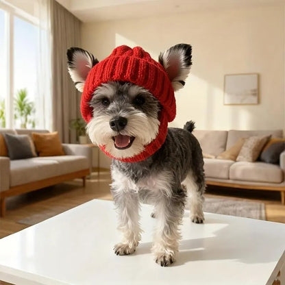 🔥LAST DAY 49% OFF - 🐾Red Wool Knit Dog Beanie with Ear Flaps – Warm Winter Hat