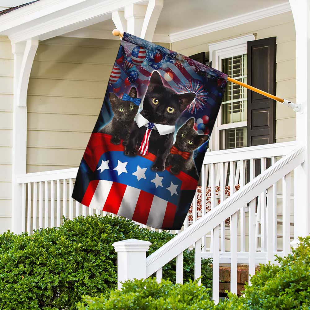 Three Black Cats Patriotic Hat Flag