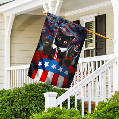 Three Black Cats Patriotic Hat Flag