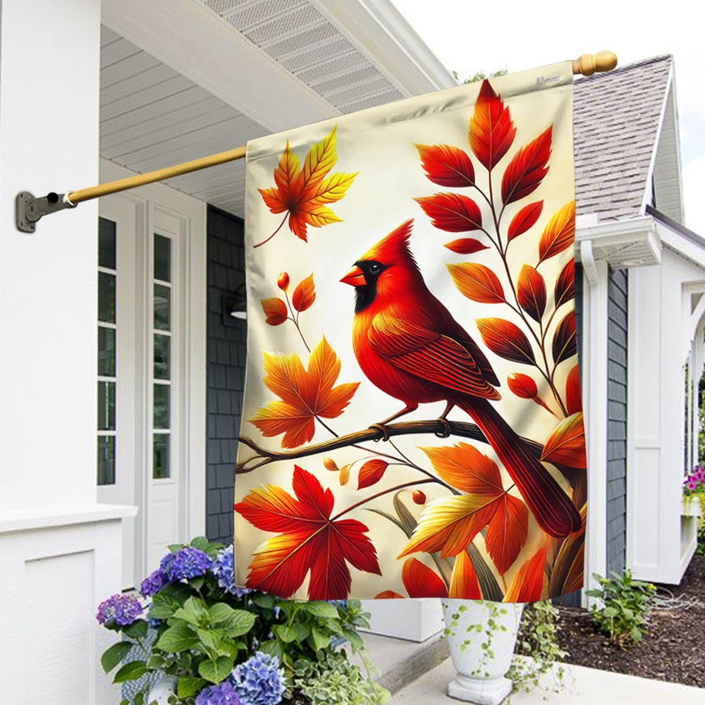 Cardinal Fall Autumn Leaves Flag MLN3564F