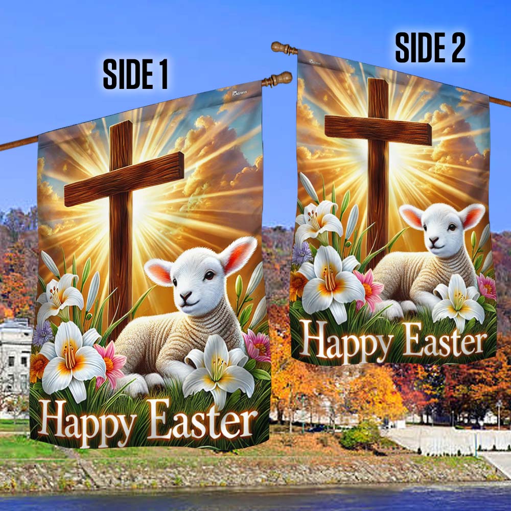 Lamb Christian Cross Happy Easter Flag MLN5158DNV