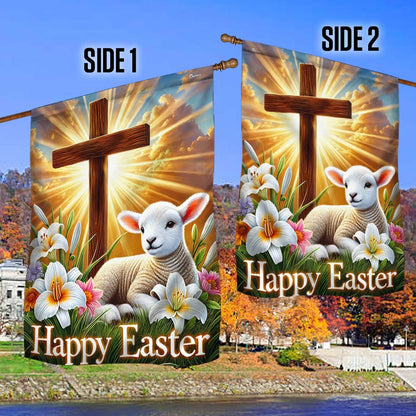 Lamb Christian Cross Happy Easter Flag MLN5158DNV