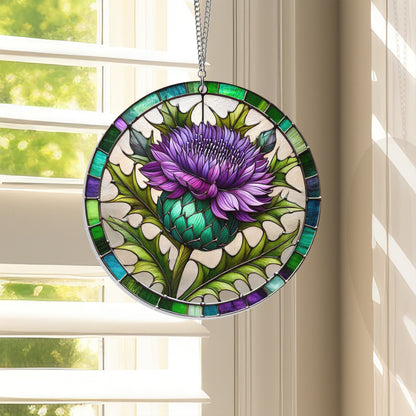 Purple Thistles Flower Suncatcher Acrylic Hanging Sign TQN4663AS