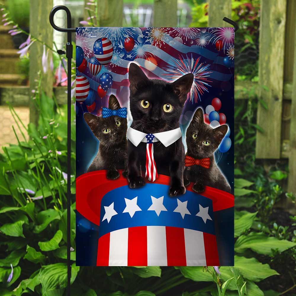 Three Black Cats Patriotic Hat Flag