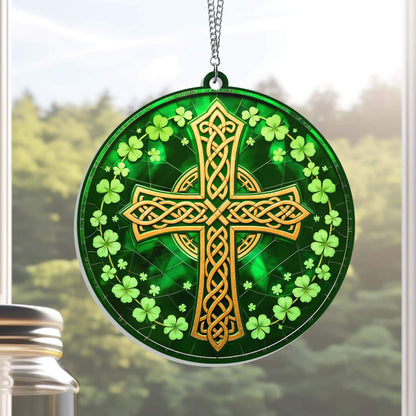 Irish Celtic Cross Shamrock St. Patrick's Day Acrylic Suncatcher Hanging Sign MLN5030AS