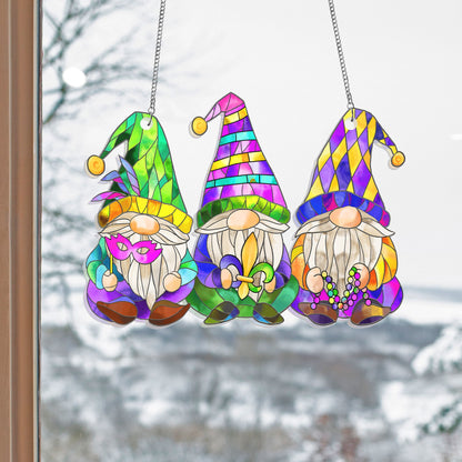 Mardi Gras Gnomes Suncatcher Acrylic Hanging Sign MLN4940AS
