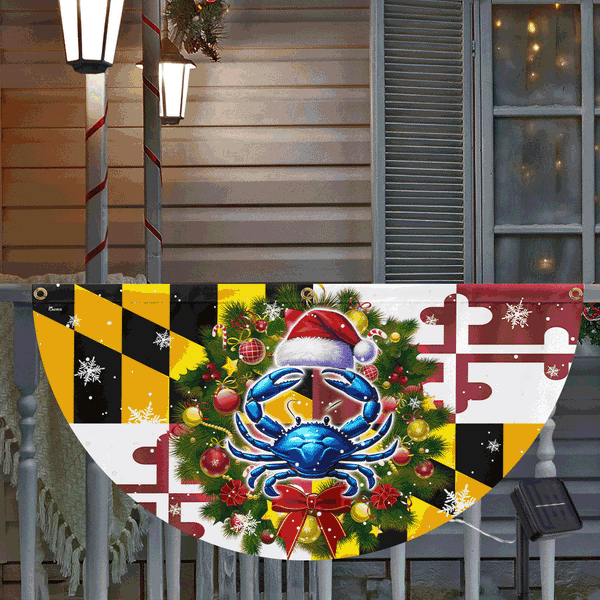 Maryland Christmas Blue Crab Christmas Solar Led Fan Flag VTM668SL