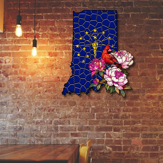 Indiana Cardinal and Peony Flower Hanging Metal Sign TPT1035MSv9