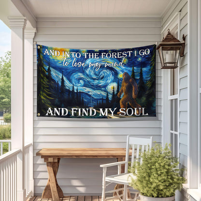 Bigfoot In Starry Night, And Into The Forest I Go, Bigfoot Funny Dorm Flag TPT1173GF