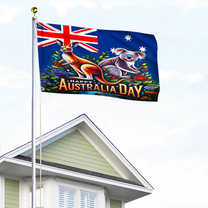 Australia Kangaroo and Koala Happy Australia Day Grommet Flag MLN2353GF