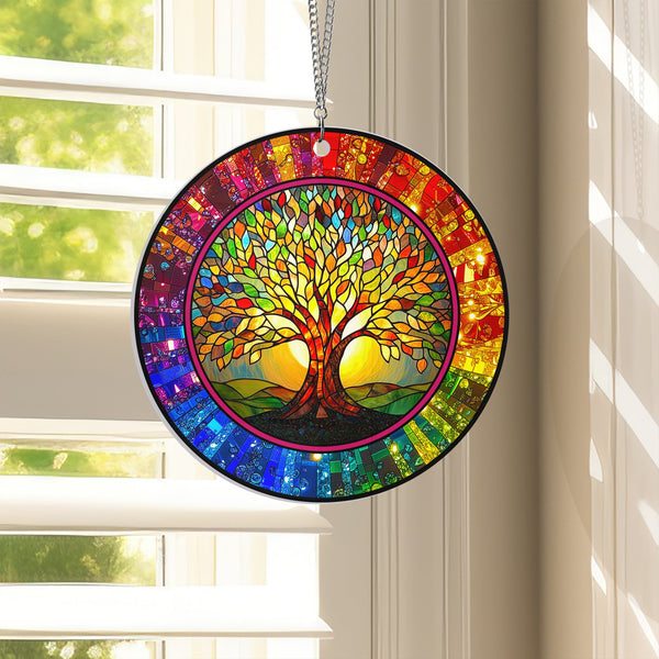 Colorful Tree Of Life Hippie Suncatcher Acrylic Hanging TPT2238AS