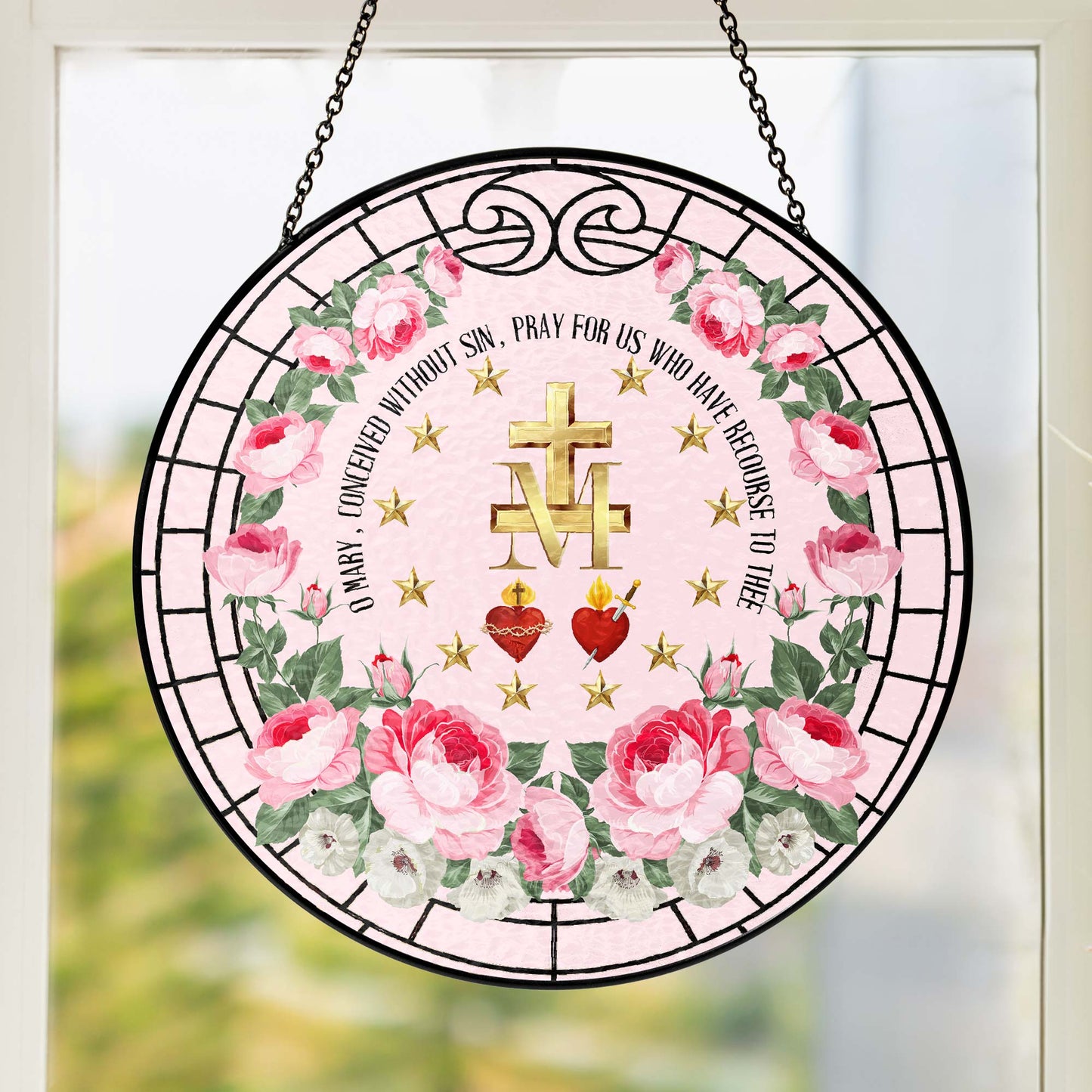 Marian Catholic Virgin Mary Religious Stained Glass Suncatcher TQN5700TDH