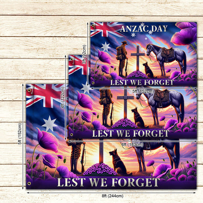 Anzac Day Australia Animals in War Purple Poppy Grommet Flag TQN2510GF
