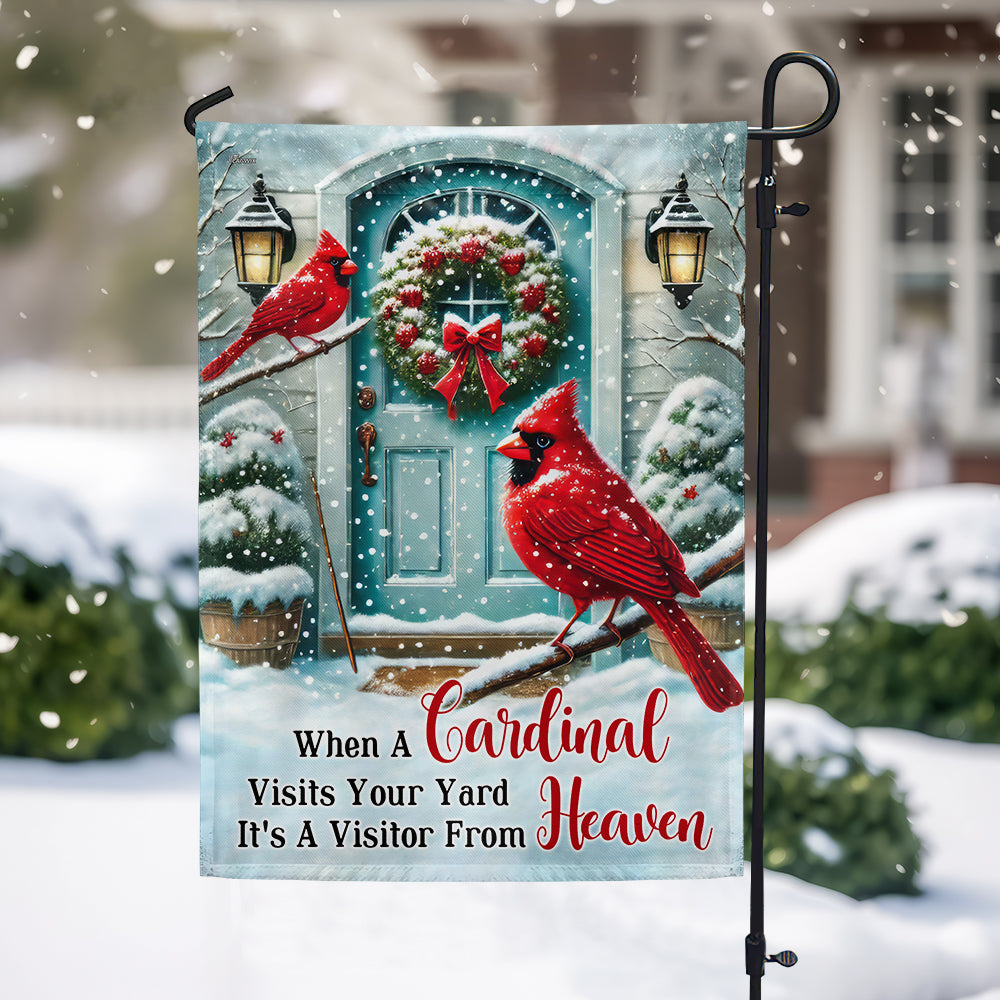Cardinal Winter When a Cardinal Visits Your Yard It's a Visitor From Heaven Flag MLN4356F