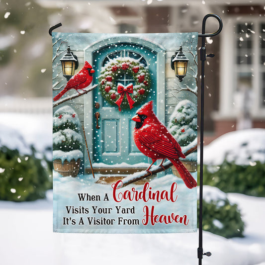 Cardinal Winter When a Cardinal Visits Your Yard It's a Visitor From Heaven Flag MLN4356F