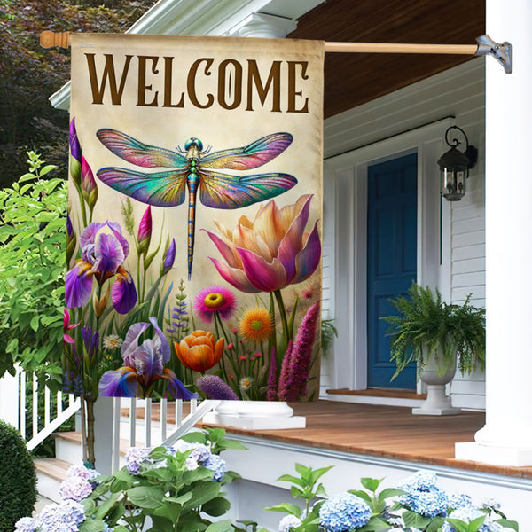 FLAGWIX Welcome Dragonfly Flowers Flag TQN2667F