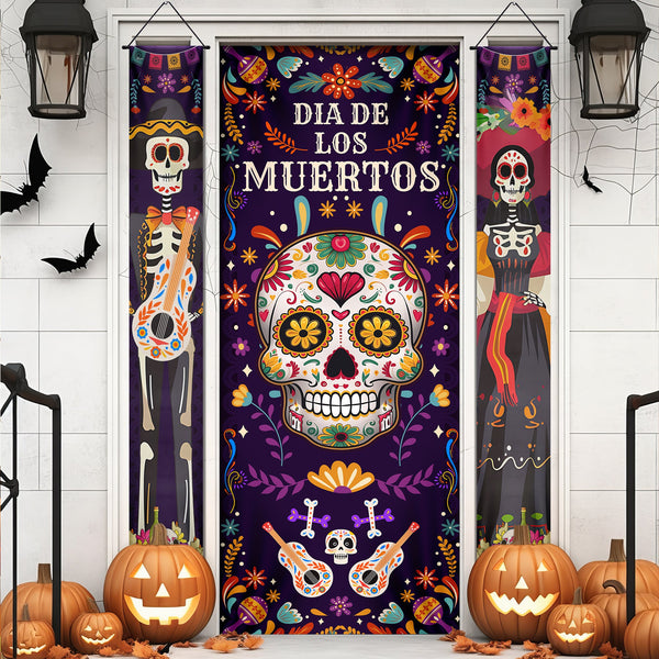 Halloween Decorations Mexican Dia De Los Muertos Party Day of the Dead Skull Door Cover & Door Banners MLN3849CB