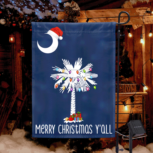 South Carolina Christmas Flag Merry Christmas Y'all Solar LED Garden Flag TQN4042SF